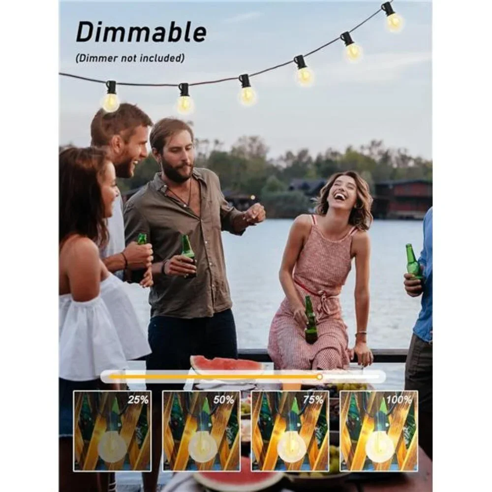 25Ft Globe Led Outdoor String Lights Waterproof Shatterproof Connectable Hanging